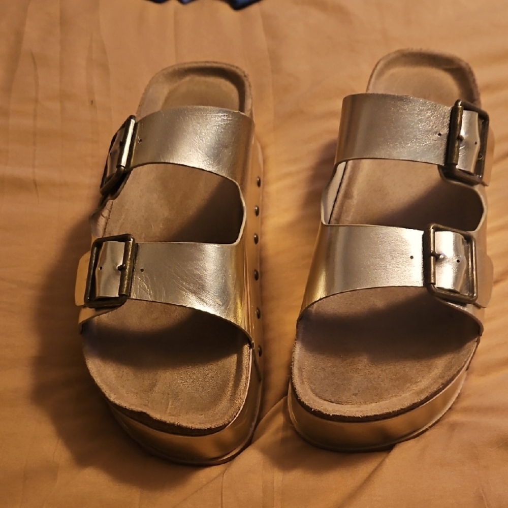 Gold Metallic Buckle Sandals Bamboo